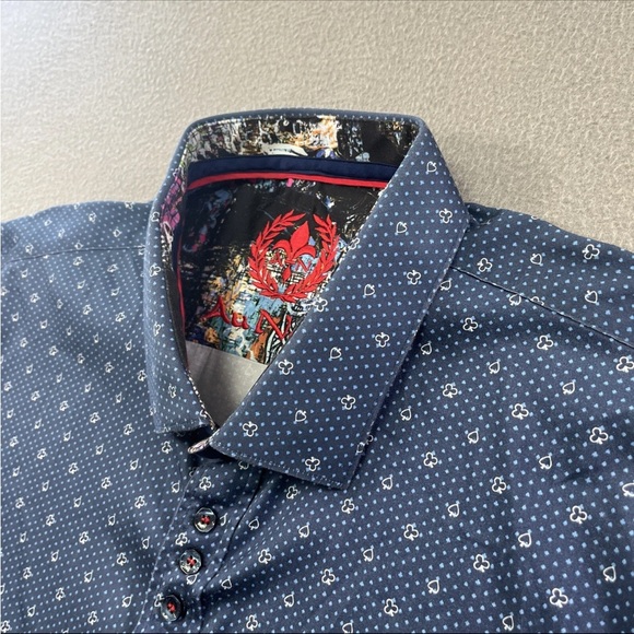 Au Noir Men's Shirt Button Up Long Sleeve Size 8 4XL Blue Abstract Poker - Picture 3 of 8